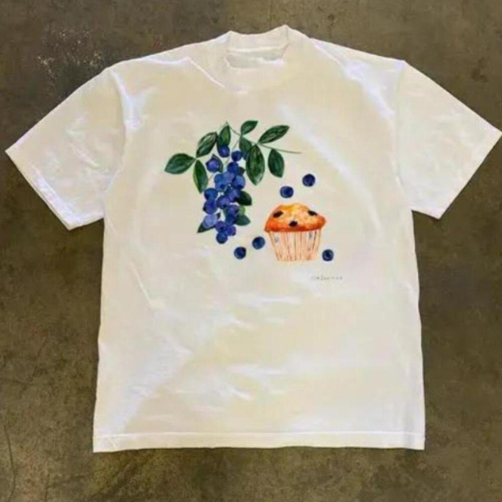 Gildan White T-Shirt, White Blueberry Cupcake Graphic Tee  Shirt
